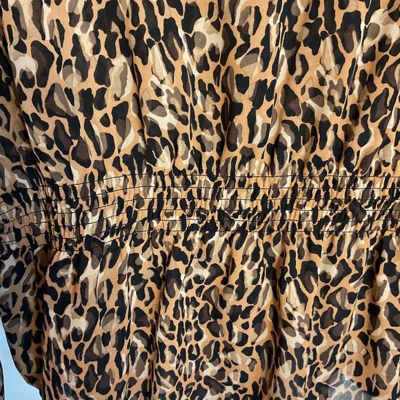 Miss Tina Animal Print Ruffled Long Sleeve Work/Party Semi Sheer Top Plus 2X - Picture 8 of 9